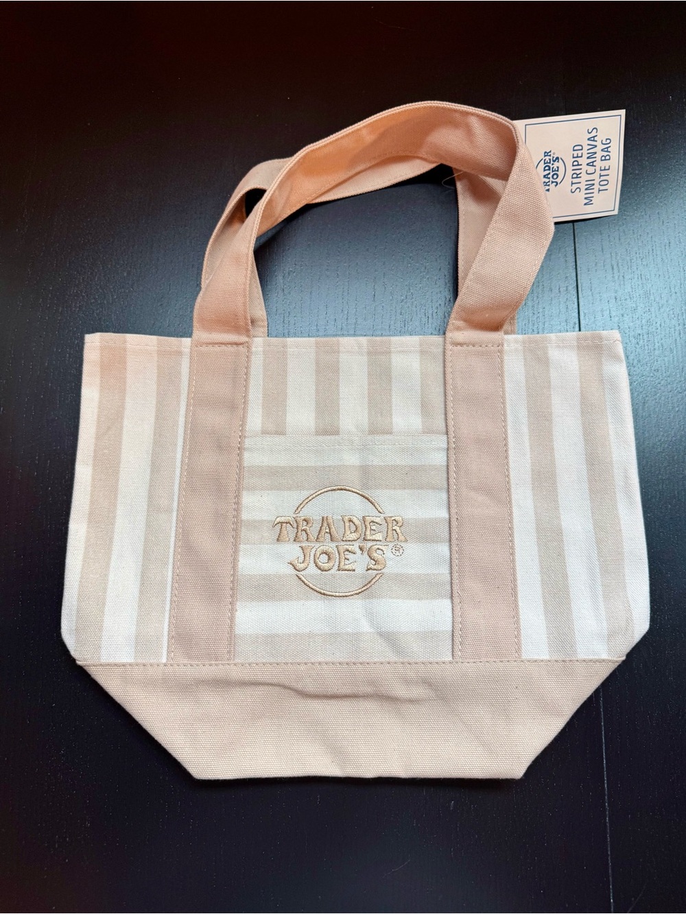 NEW Trader Joe's Beige Striped Canvas Mini Tote